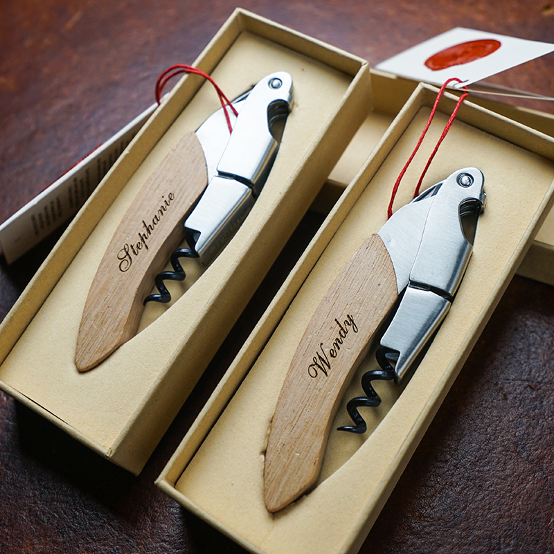 Design a bottle opener for wine lovers as their wedding companion gift, sweet and special